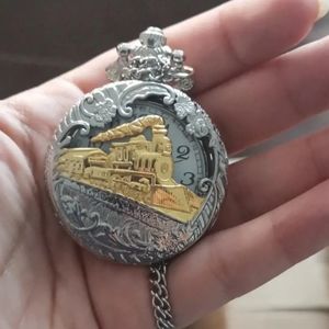 New train locomotive steam engine pocket watch